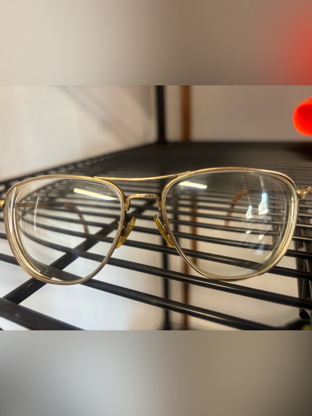 Vintage 12kt gold American Optical Gold Aviator Glasses with Amber Nose Pads